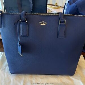 Kate Spade Blue Structured Tote with Gold Hardware